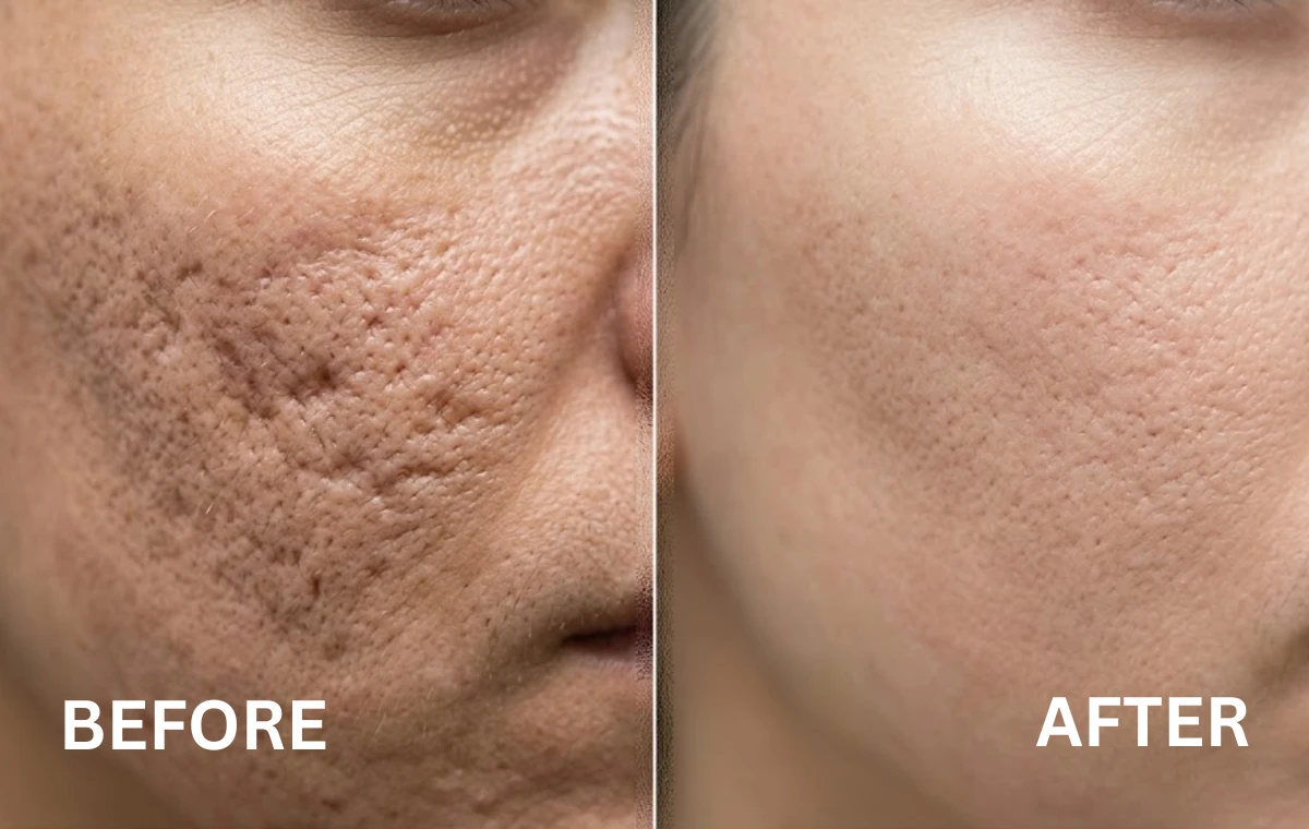 Acne scars before and after illustrative gallery image